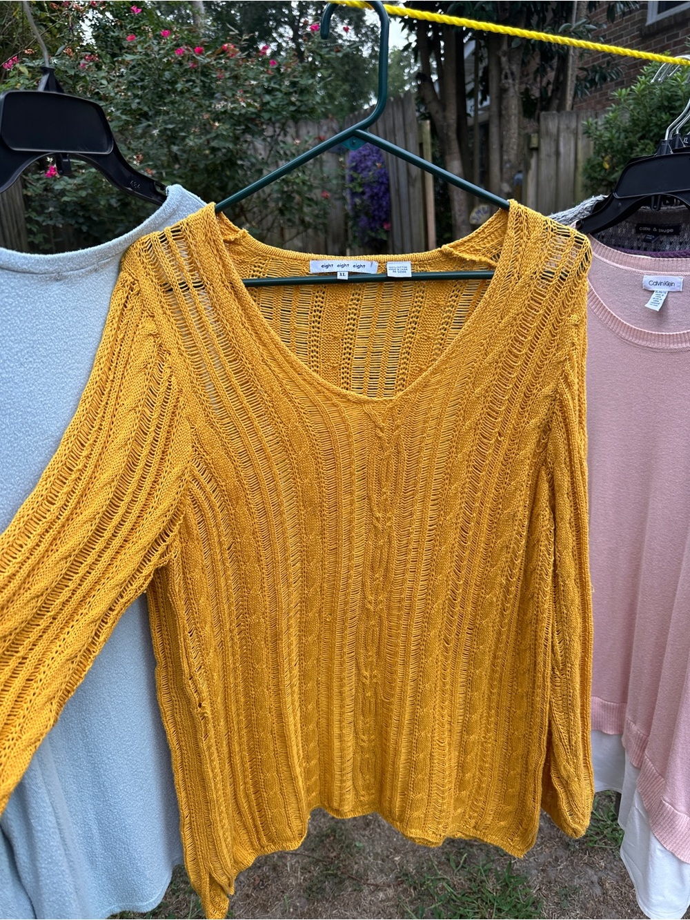 eight eight eight Open-Knit V-Neck Sweater in Mustard